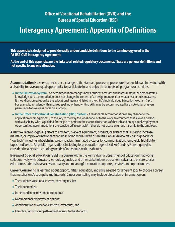 BSE/OVR - Interagency Agreement: Appendix of Definitions